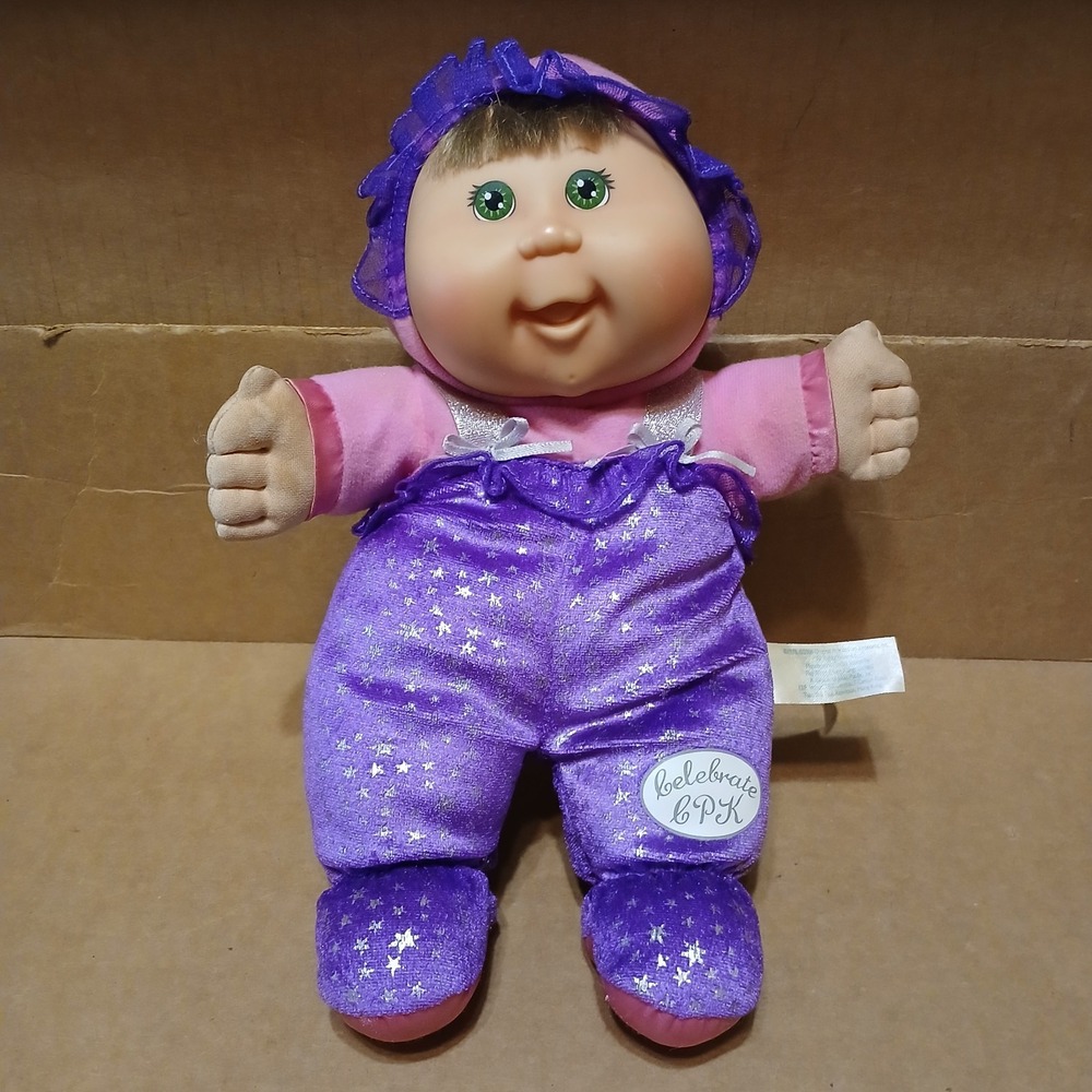 2008 CABBAGE PATCH KIDS Plush Vinyl CELEBRATE DOLL Pink Purple Silver Stars Toy